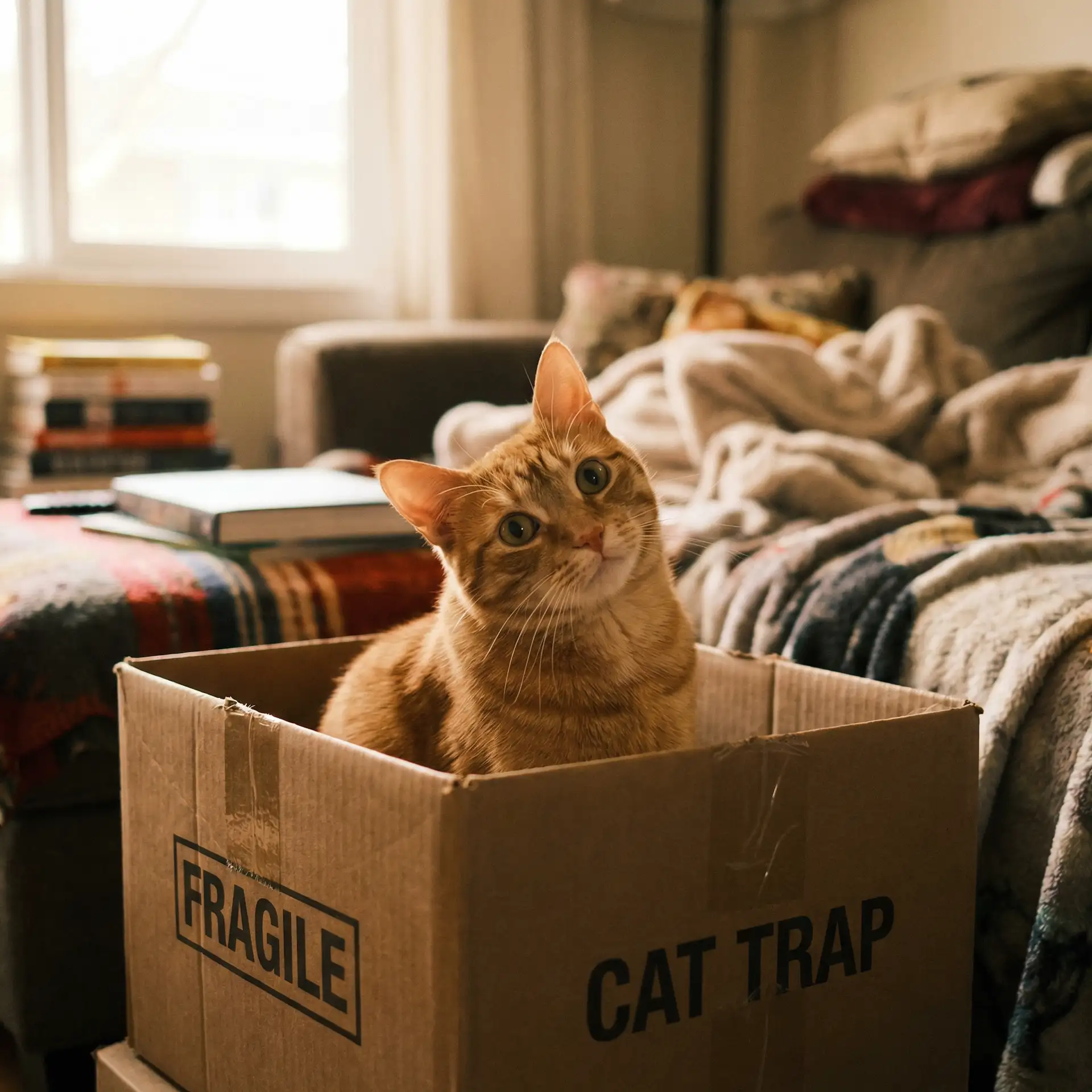 橘猫躲在纸箱里 - 无颜之月到底是